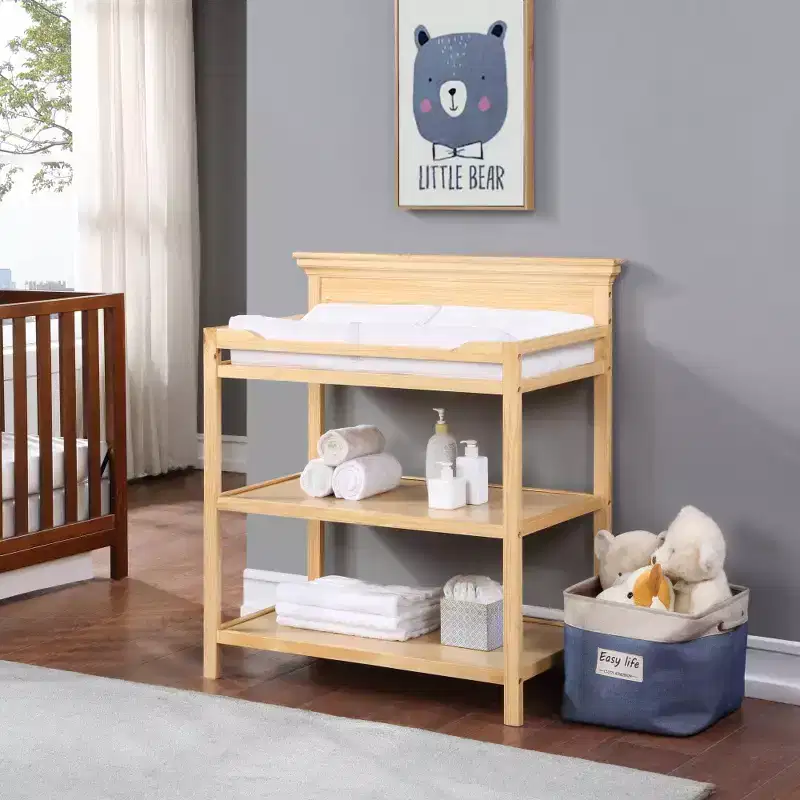 Universal Baby Changing Table with Open Shelves, Non-Toxic Finish & Transitional Design for Nursery