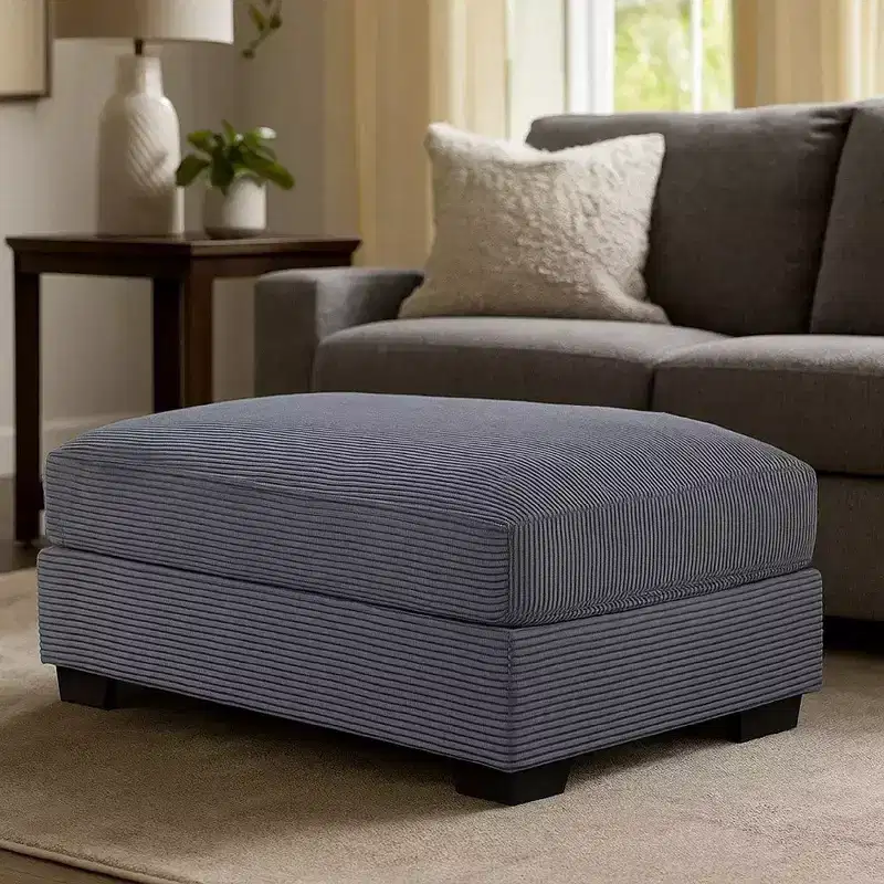 Royal Hampton Cocktail Ottoman, Dark Gray Corduroy, Black Legs, 45 x 28 Inch