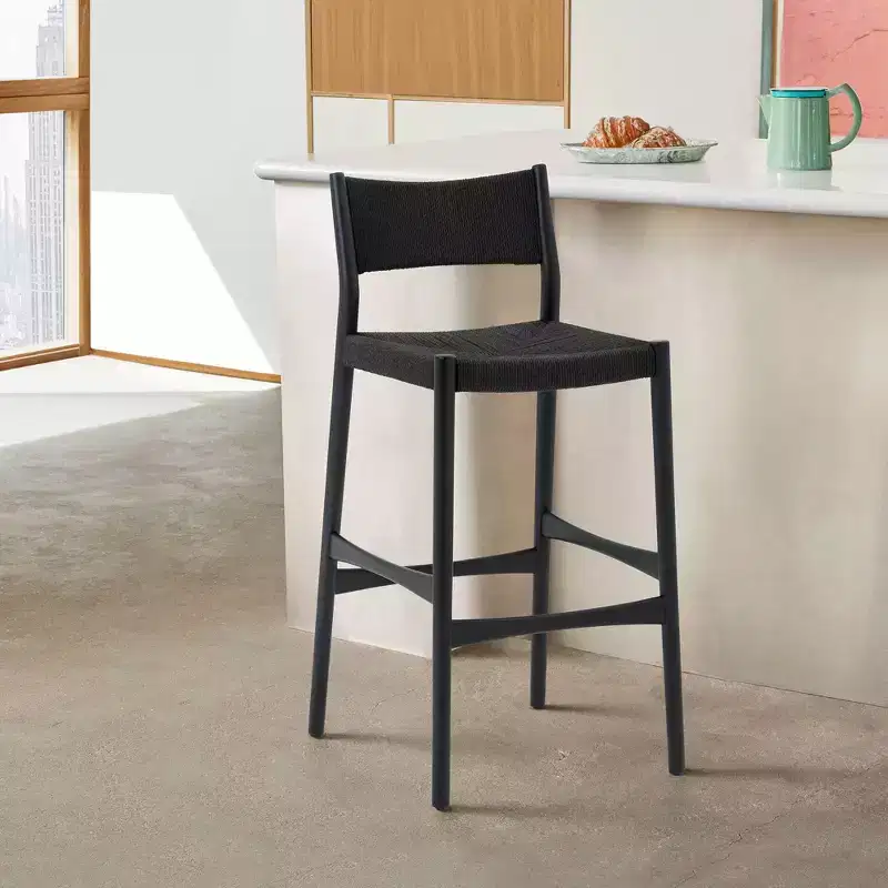 Armen Living Erie Woven Paper Cord and Wood Counter Height Barstool