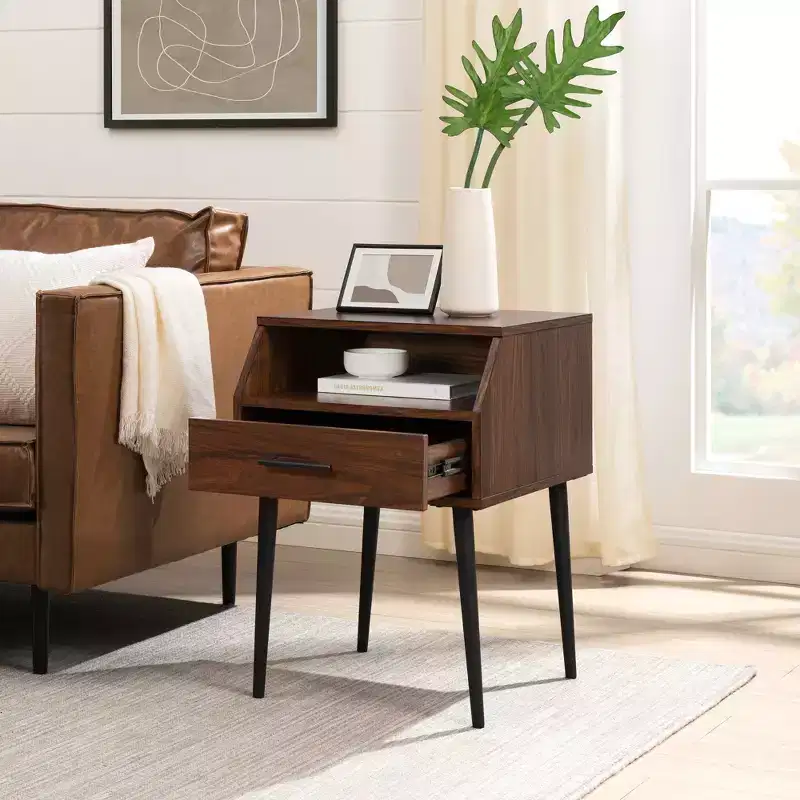 Modern 1-Drawer Angled Side Table Black MDF