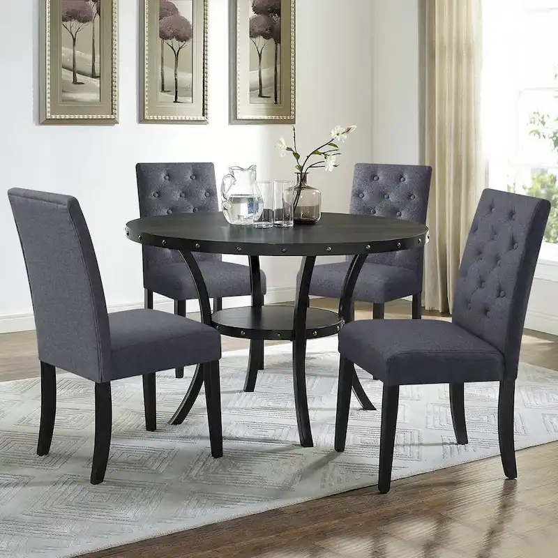 Linen Parsons Upholstered Dining Chair – Grey / Brown / White, Button Tufted, Qty: 2