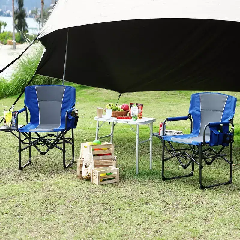 Acekool Oversized Folding Camping Chair with Side Table & Pocket, Portable Outdoor Director's Chair for Backyard, Park, and Beach, 330 lbs Capacity