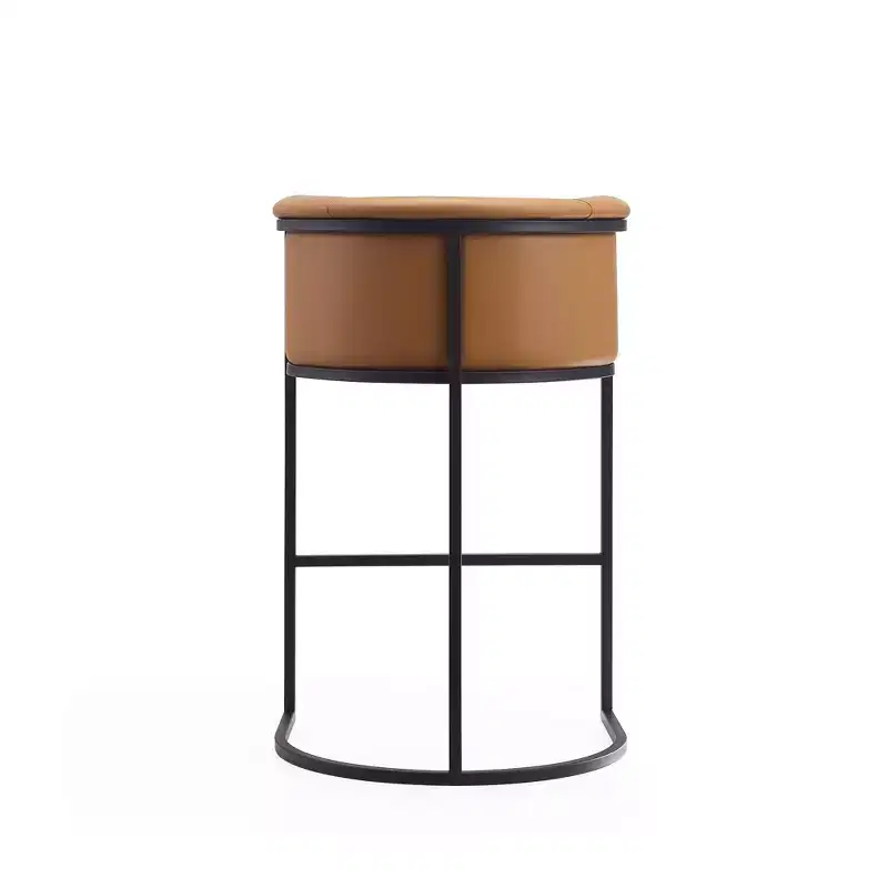 Mid-Century Modern Upholstered Metal Barstool Faux Leather 29.5