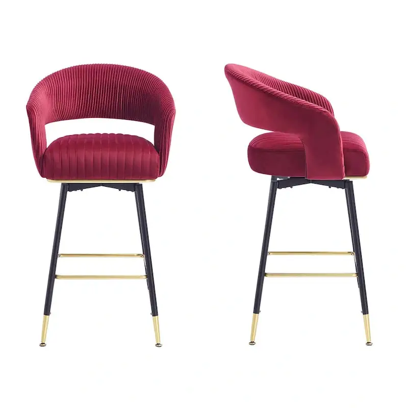 Hausfame Velvet Upholstered Set of 2 Swivel Barstool With Backs - 22.2 in. W X 21.5 in. D X 40 in. H