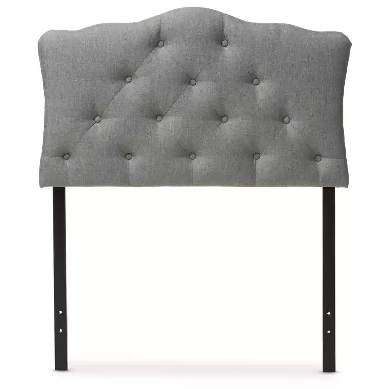 Grey Fabric Button-Tufted Scalloped Upholstered Headboard