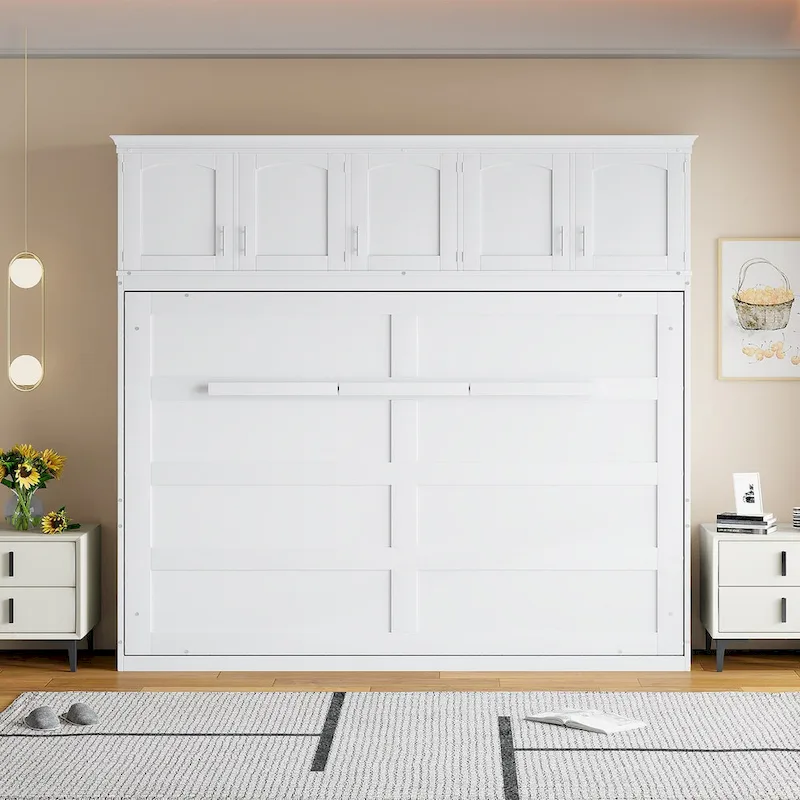Nestfair Queen Size Murphy Bed Wall Bed with Top Cabinets