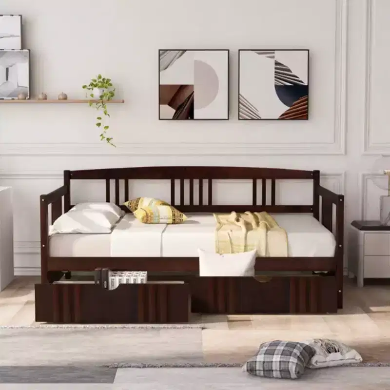 Modern Full Size Wood Daybed Bed with 2 Drawers for Living Room and Guest Room