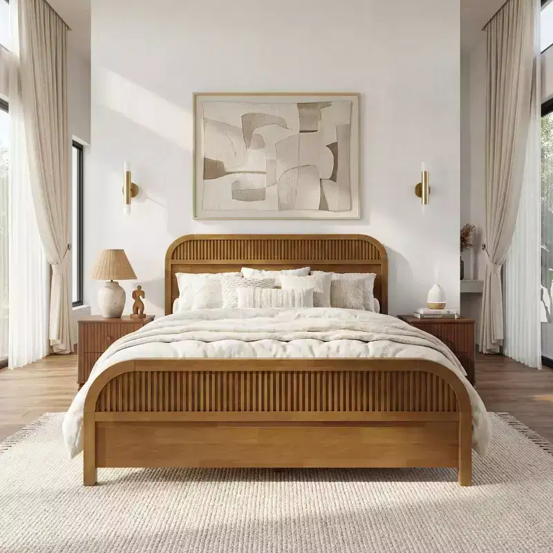 Christopher Knight Home Bennett Mid-Century Modern Wood Platform Bed Frame with Slat Headboard