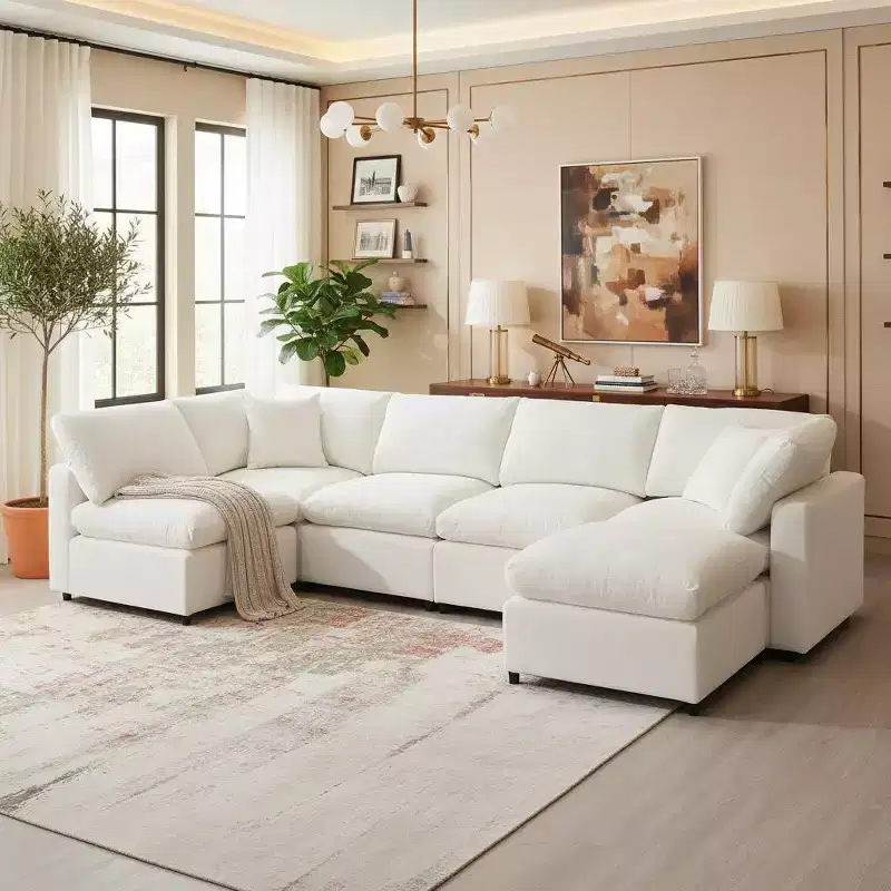 Polibi 6-Piece Modular Chenille Cloud Sofa Bed with Ottoman