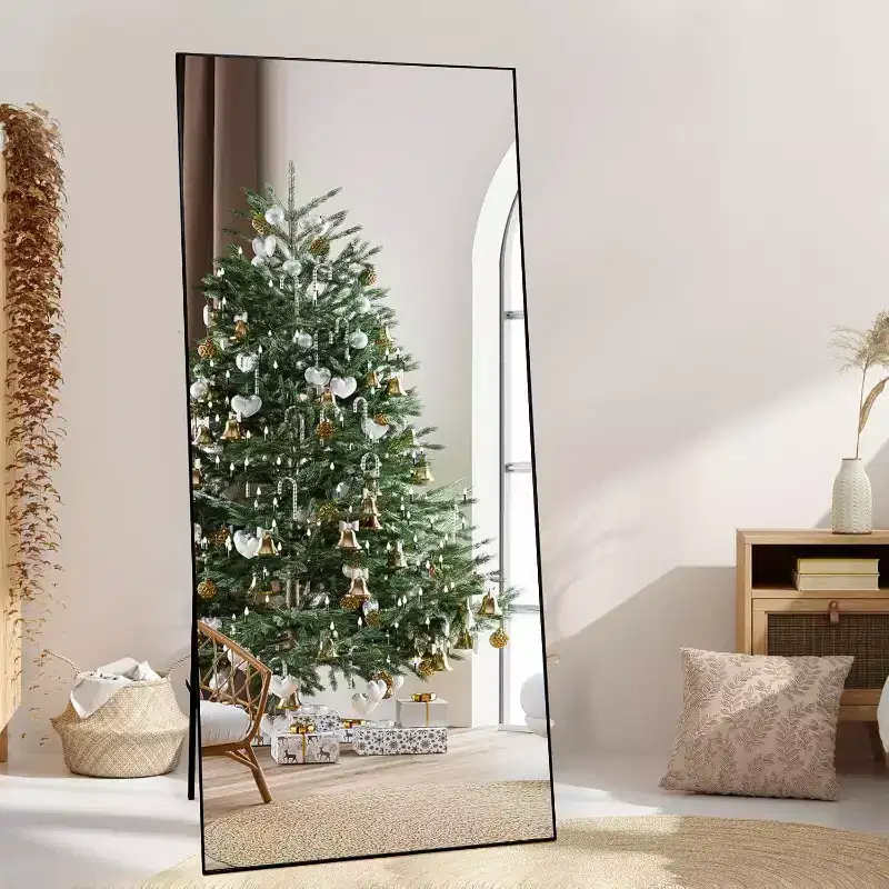 71x31 Full Length Mirror, Extra Large Rectangle Floor or Wall Mirror, Thin Aluminum Frame, HD Explosion-Resistant Glass, Black