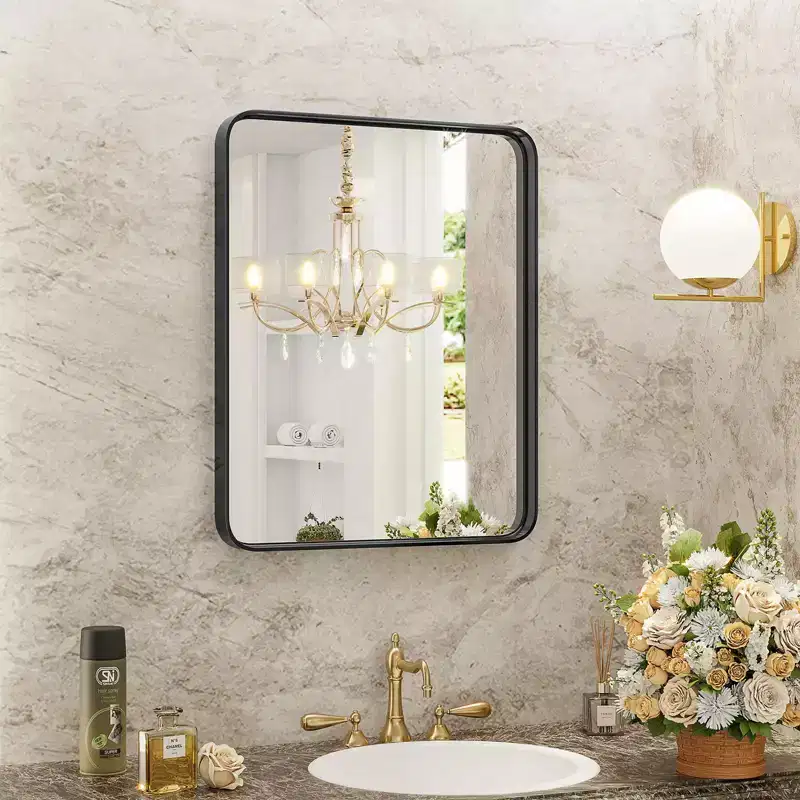 Aluminum Vanity Mirror 35x23 Inch, Bathroom Wall Mirror with LED Backlight and Rustproof Coating, Black