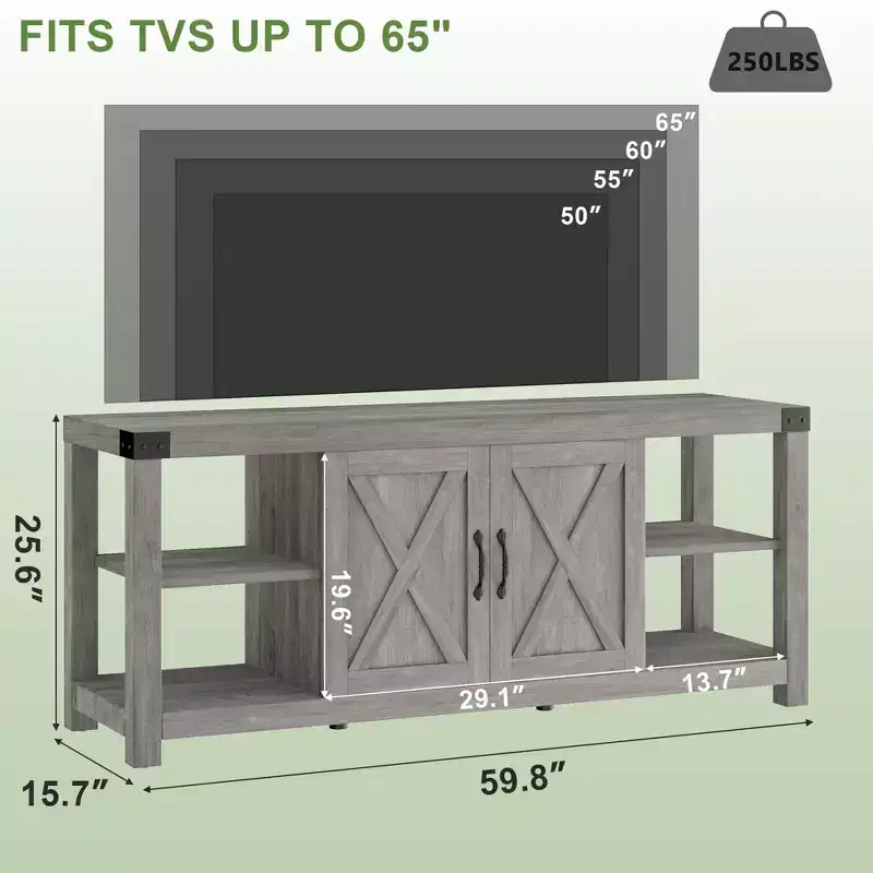 TV Stand for 65 Inch TV, Farmhouse Entertainment Center with Storage