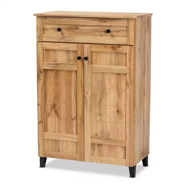 Wood 1-Drawer Shoe Storage Cabinet with 5 Shelves - Oak Brown, Entryway Organizer