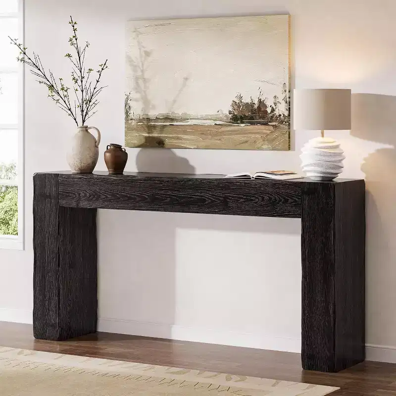 Lantine Solid Wood Console Table, 63-Inch Farmhouse Sofa Table for Entryway, Living Room, Foyer, Easy Assembly (Black)
