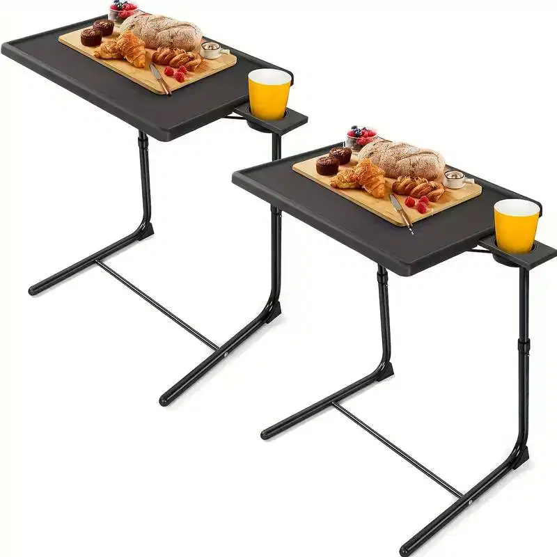2 PCS TV Tray Table, Folding Table Trays, w/6 Height & 3 Tilt Angle, TV Tray Table w/Cup Holder, Dinner Tray for Eating on Couch, Laptop, Bed Couch