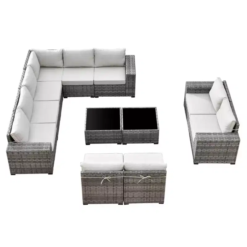 Marlton 12pc Wicker Outdoor Patio Furniture Set Conversation Sofa Sectional with Cushions