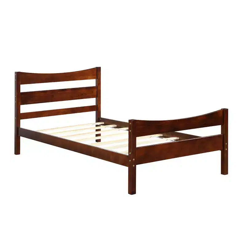 Twin Size Platform Bed Frame with Headboard and Wood Slat Support, Walnut