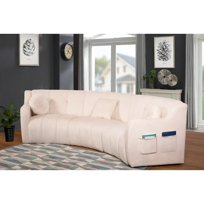 Velvet Curved sofa 3 Seats Symmetrical Modular legless sofa Corner Sectional Round couches - 127