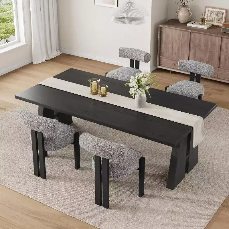 Boucle Dining Chairs, Upholstered Teddy Fabric Wood Legs Armless Side Chairs for Dining Room Living Room