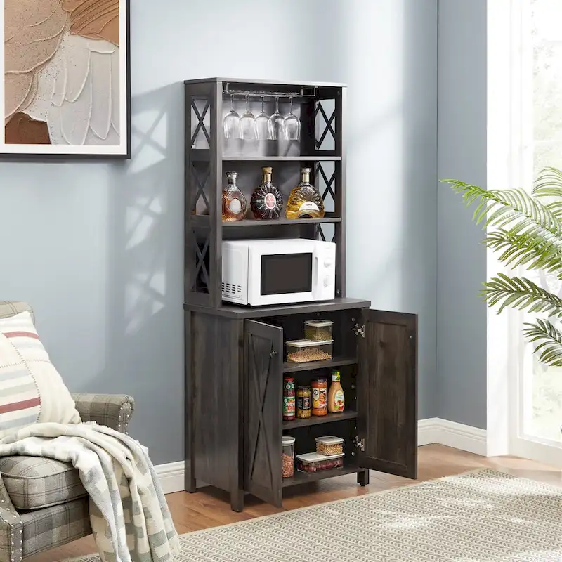 Coffee Bar Cabinet with Hollow Out Barn Design