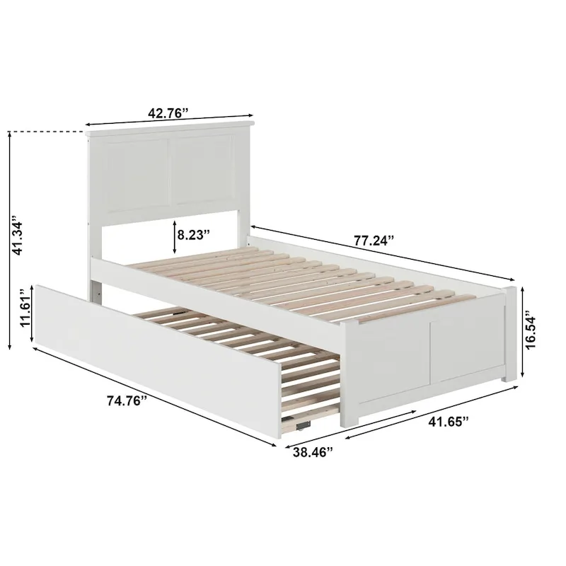 Solid Wood Platform Bed with Footboard & Twin Trundle, Traditional Panel Design, Multiple Colors & Sizes