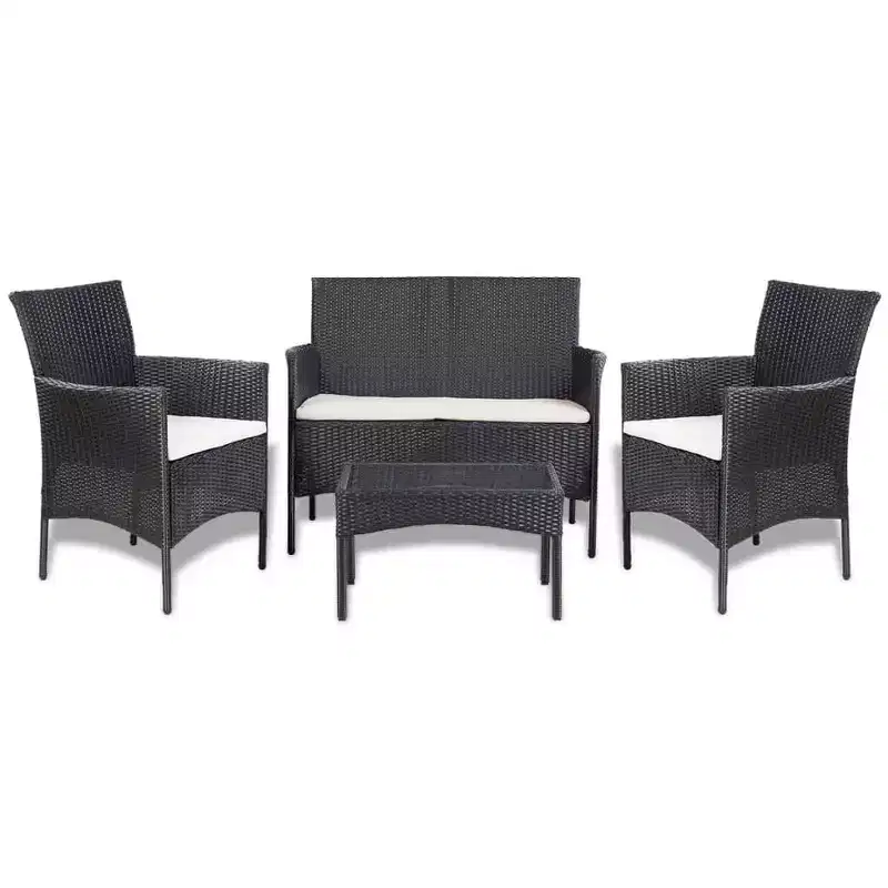 vidaXL Patio Furniture Set 4 Piece Patio Sectional Sofa with Table Poly Rattan