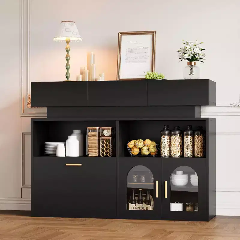 COZONY 55 Coffee Bar Cabinet with 3 Drawers & Charging Station, Kitchen Sideboard Buffet with Adjustable Shelf