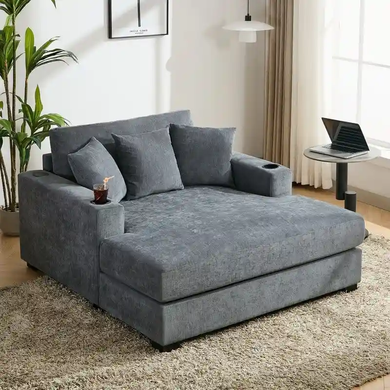 Blue-grey / Cream Chenille Chaise Lounger (1-Person) — Sizes 39.7 / 43.5 / 55
