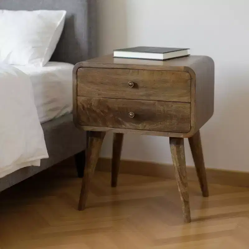 HomeRoots 22 Natural Solid Wood Distressed Two Drawer Nightstand