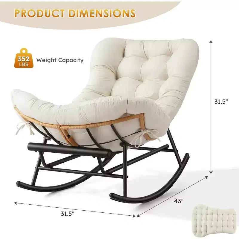 GustoWave Cozy Papasan Rocking Sofa Chair with Extendable Footrest for Porch, Lawn, Bedroom and Living Room
