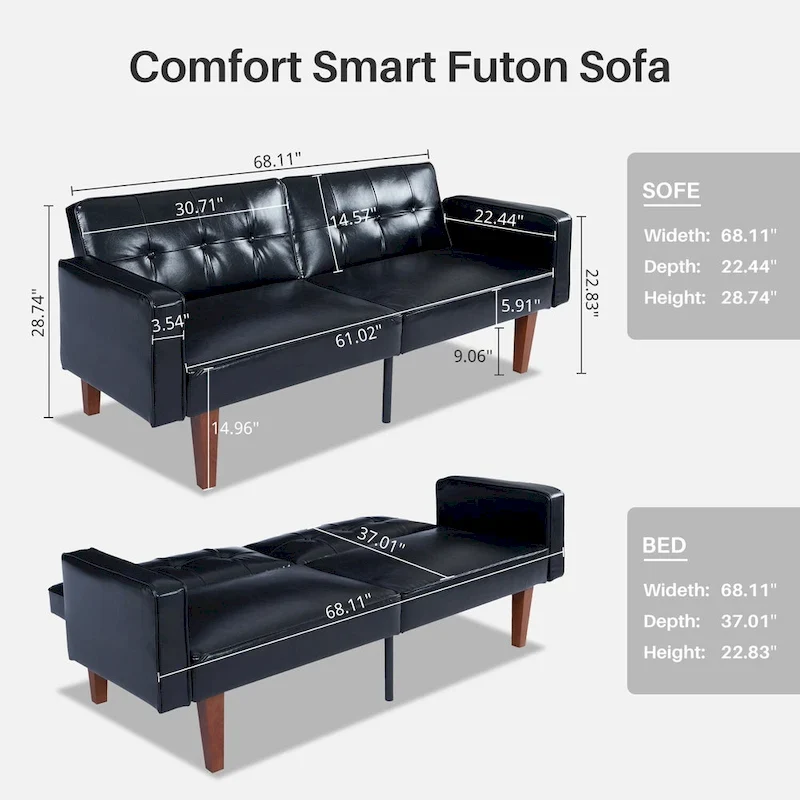 Convertible Sofa Bed Adjustable Fabric Couch Sleeper Modern Recliner Reversible Loveseat Folding Daybed Guest Bed with 2 Pillows