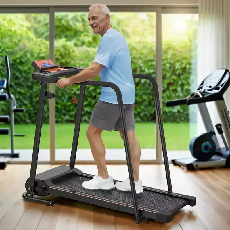 Foldable Walking Treadmill for Seniors with Extended Handrails, APP Control Option, Portable Design, 300LBS Weight Capacity