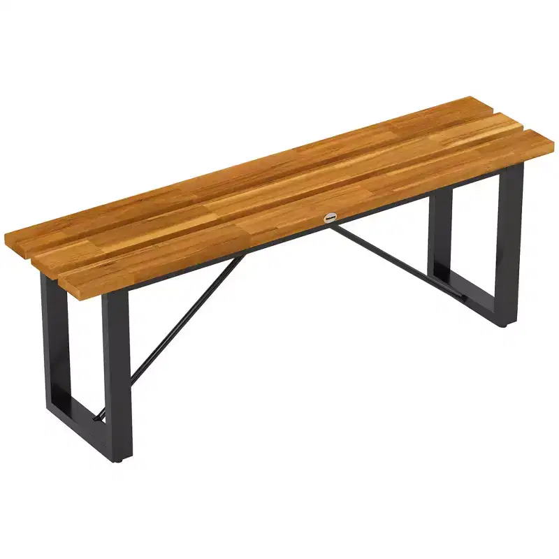 Outsunny Outdoor Bench, Backless Acacia Wood Garden Bench, 47 Inch 2-Person Patio Loveseat, Weather/Corrosion Resistant for Outside, Porch, Park, Teak