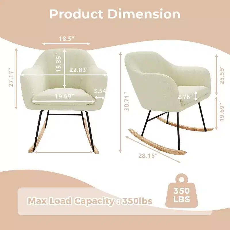 Acekool Upholstered Rocking Chair with High Back, Plush Seat, for Living Room or Nursery
