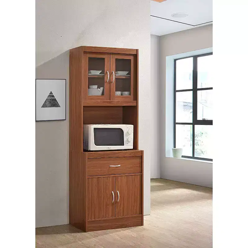 Hodedah Freestanding Kitchen Storage Cabinet w/ Open Space for Microwave, White