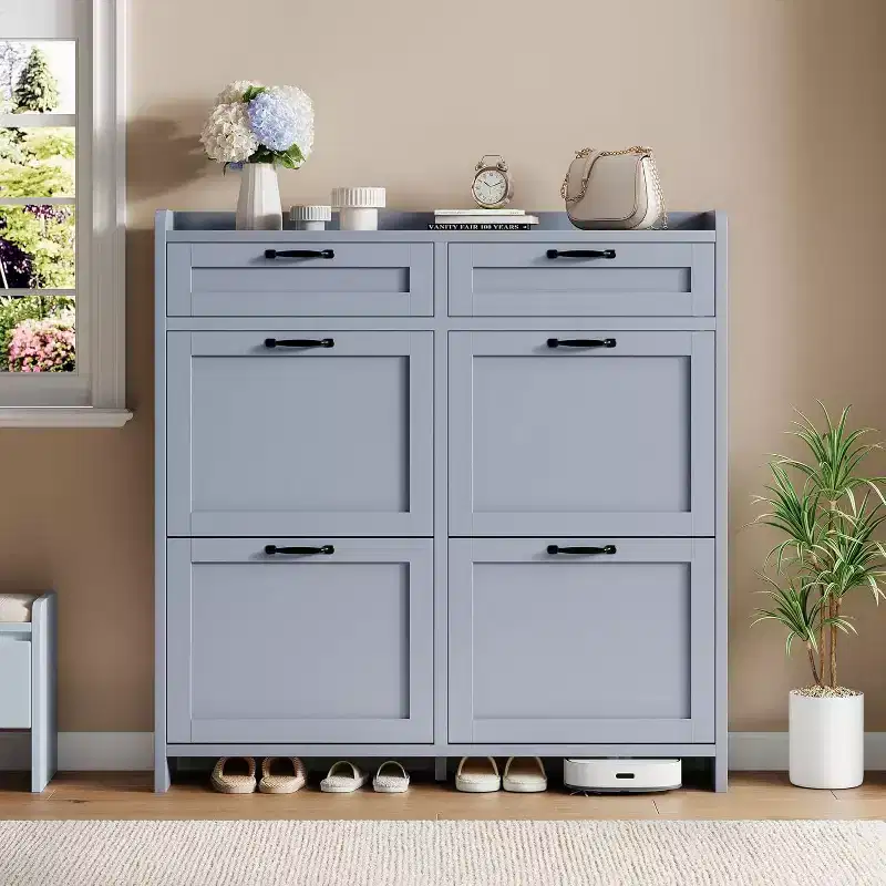 GustoWave Freestanding Shoe Storage Cabinet Organizer with 4 Flip Drawers for Entryway Hallway Living Room