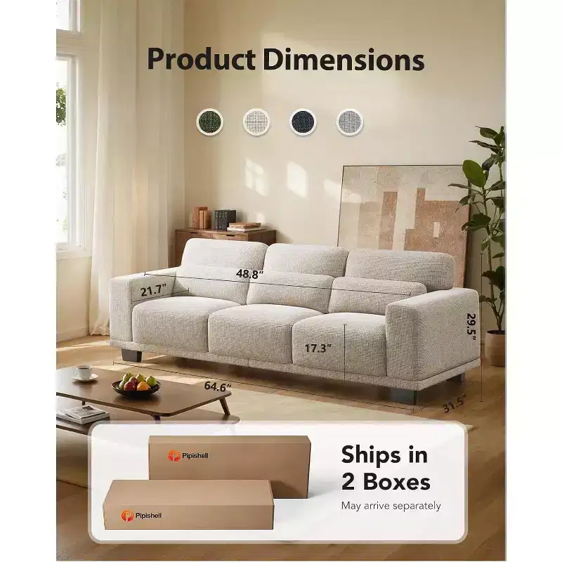 89 inch living room sofa, 3-seater sofa with wide armrests and deep seats, comfortable 3-layer sofa, sofa with detachable and washable lid