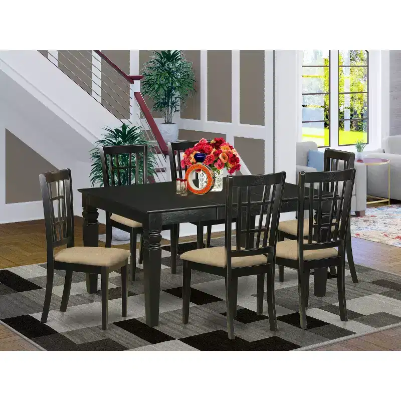 HomeStock WENI7-BMK-W 7 Piece Kitchen Table And Chair Set Buttermilk Cherry
