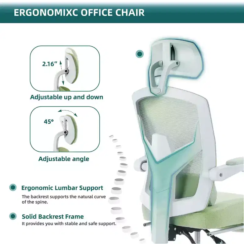 with Retractable Footrest, Lumbar Support Pillow, and Padded Armrests, Ergonomic Swivel Design