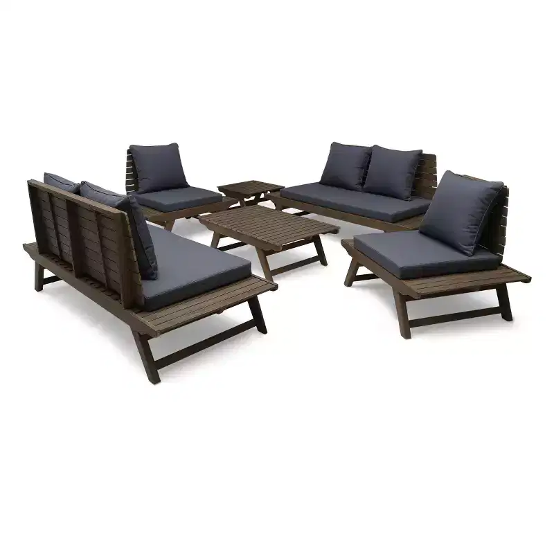 Christopher Knight Home Sedona Outdoor Acacia Wood 6 Seater Chat Set and Side Table with Cushions