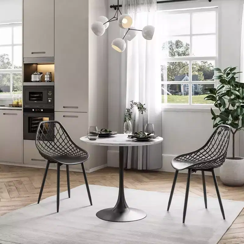 3pc Kurv Dining Set White Faux Marble/Black - Jamesdar