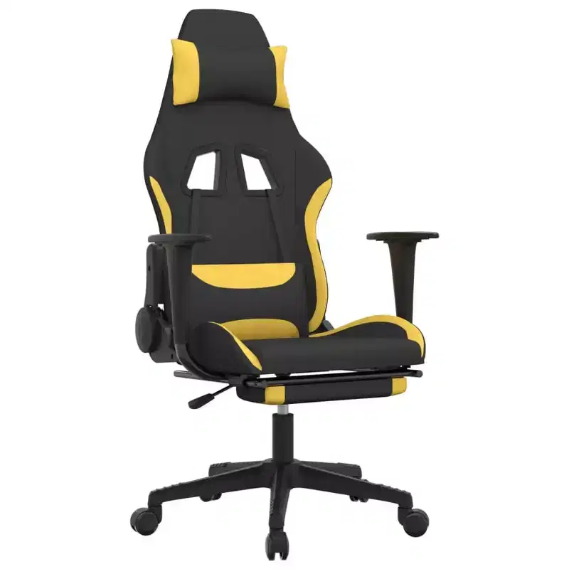 Gaming Chair with Footrest, Black and Yellow, Fabric
