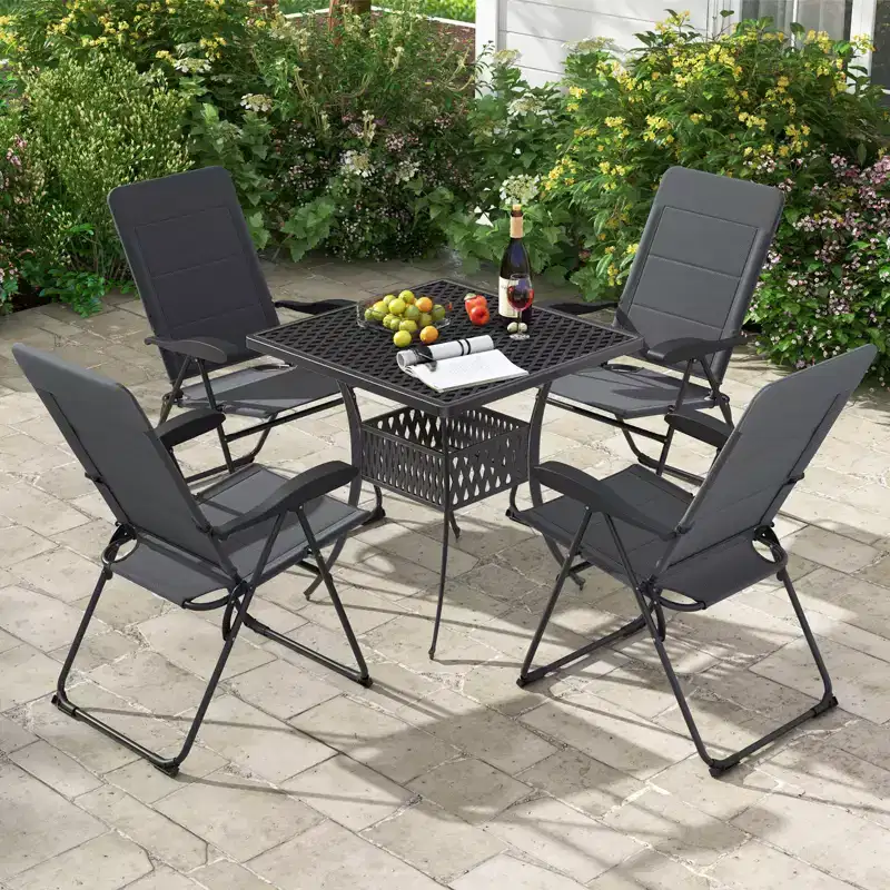 Costway 4PCS Patio Folding Chairs Back Adjustable Reclining Padded Garden Furniture