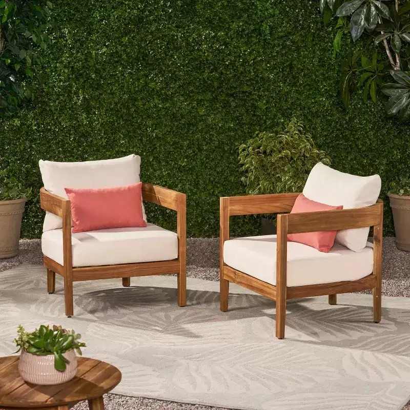 Christopher Knight Home Brooklyn Outdoor Acacia Wood Club Chair with Cushions (Set of 2), Teak/Beige