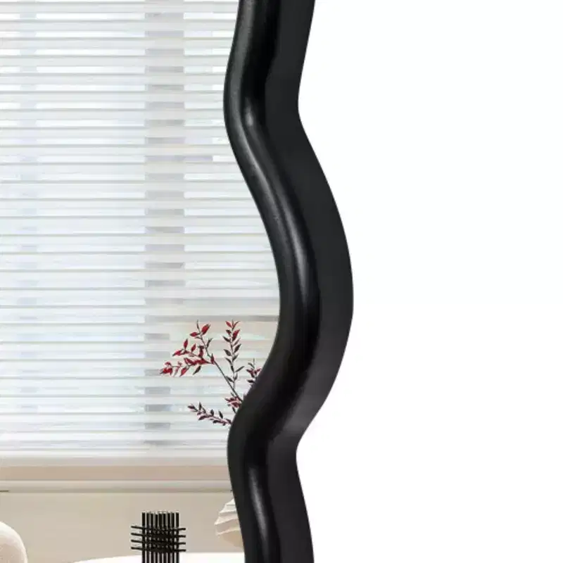 42 x 42 Solid Wood Wavy Mirror-Black Vanity Mirror Wall Decor for Bathroom, Bedroom, Living Room, Dining Room