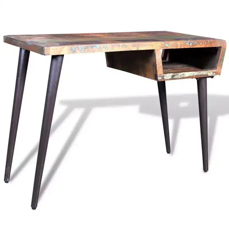 Reclaimed Wood Desk with Iron Legs, Industrial Vintage Style, 43x20x31 in