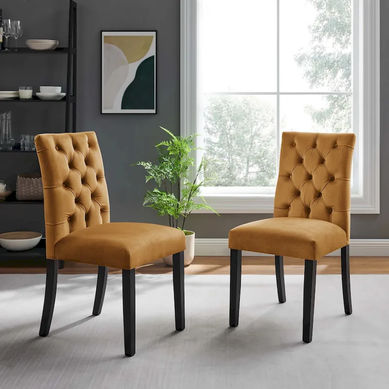 Mottled Fabric Accent Chairs with Black Wood Legs | 2 Chairs