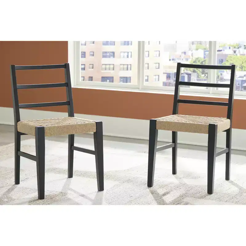 Signature Design by Ashley Isanti Rattan Dining Chair with Matte Black Solid Wood Frame, Set of 2, Light Brown