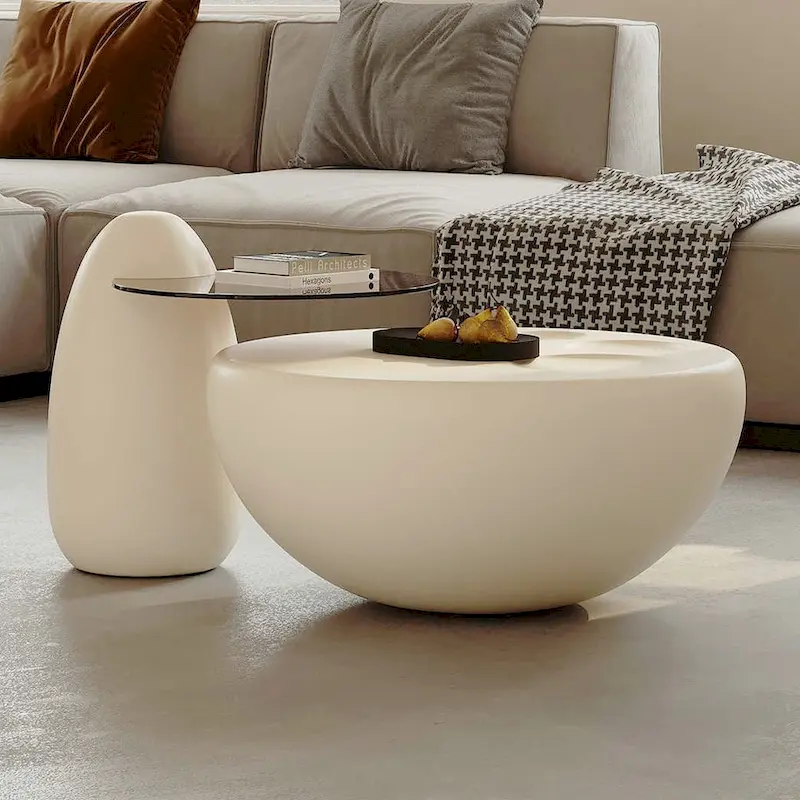Nesting 42 Modern Round Creamy White Coffee Table, 2 pieces for Living Room - 62