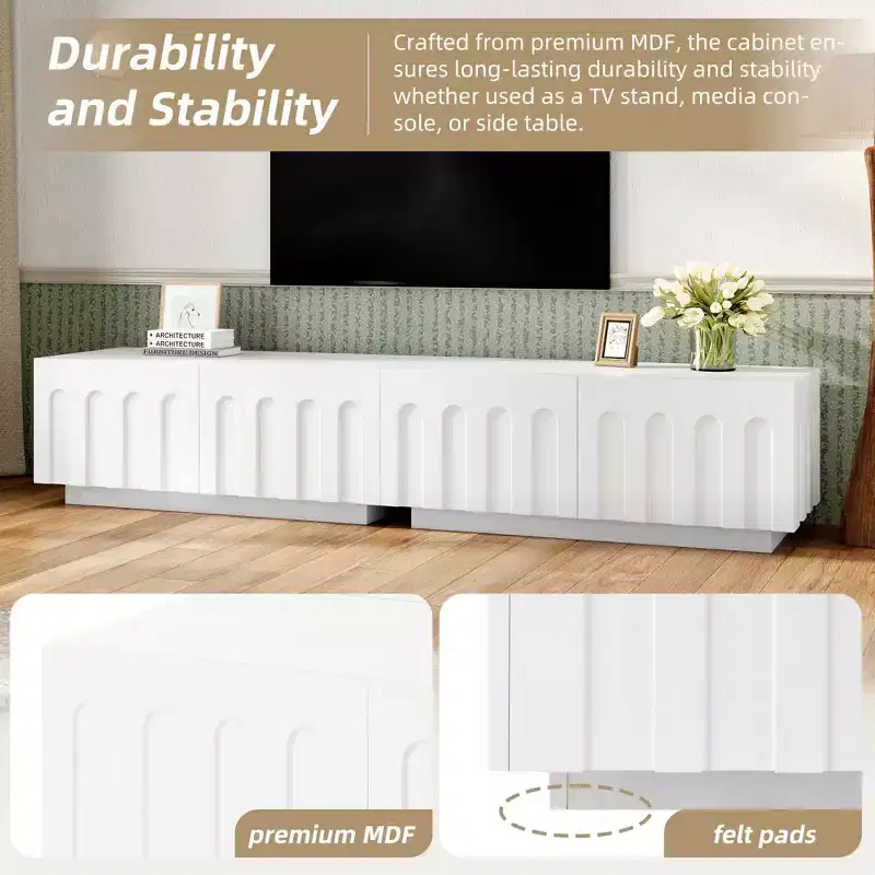 MAYEERTY White Elegant TV Stand, Arched Design Media Console with 4 Drawers for 80 TVs